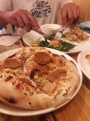 small pizza for the price but tasty at Masa Madre in Madrid