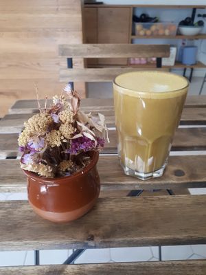 Golden chai latte at Bunny's Deli in Madrid