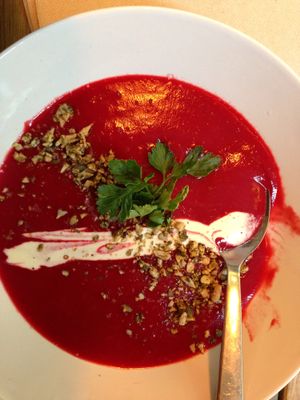 Soup of Beetroot at Bunny's Deli in Madrid