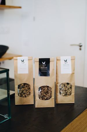 Our fresh house-made organic raw granola - Poppy, Pecan, Vanilla or Carob-Chia at Bunny's Deli in Madrid