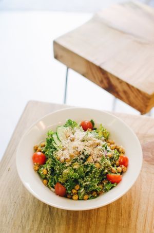 Our Famous 100% Vegan, 100% Organic Kale Caesar Salad with Chickpea Croutons :) at Bunny's Deli in Madrid