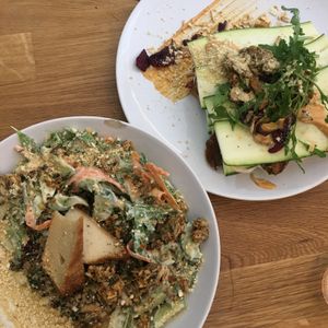 Raw lasagna and Quinoa bowl. Both incredible good and very filling at Bunny's Deli in Madrid