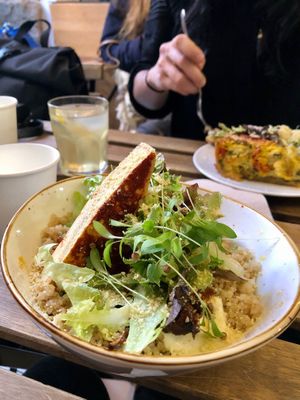 Warm Harvest Bowl - to die for! From the Winter 2020 menu at Bunny's Deli in Madrid