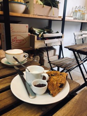 Scone with coconut yogurt and jam  at Bunny's Deli in Madrid