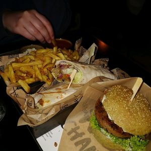 burger, wrap and chips at The Dutch Weed Burger - Food Truck in Amsterdam