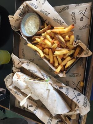 Seawharma with a side of fries at The Dutch Weed Burger - Food Truck in Amsterdam