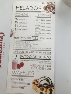 Menu at Fresca Passione Heladeria in Marbella