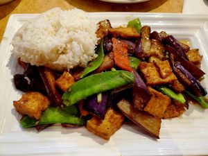 Eggplant and deep fried tofu at New Garden Asian Cuisine in Seaside