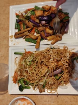 Veggie Chow Mein and Eggplant Tofu at New Garden Asian Cuisine in Seaside