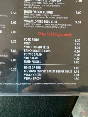 Sides and vegan extras you can add to your burger  at North Bar in North Little Rock