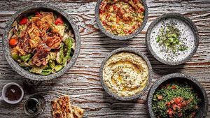 Many veg dips to share! at Eatery in Cairo