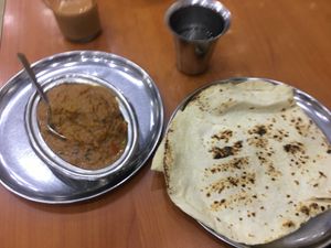 Cauliflower and potato curry with chapati  at Woodlands.my Vegetarian Restaurant in Kuala Lumpur