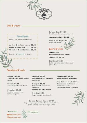 Menu - Drinks  at Sultans in Antwerpen