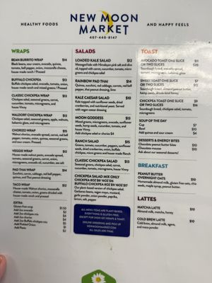 Menu  at New Moon Market in Orlando