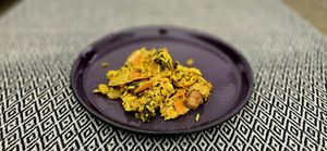 Vegetable curry with seasoned rice at Gember in Horst