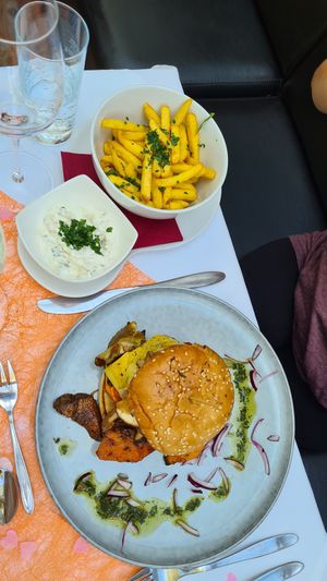 Byond Meat burger with pumpkin and mushrooms at Thermenrestaurant in Baden