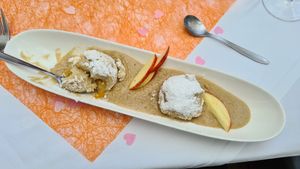 Apricot dumplings with vanilla sauce at Thermenrestaurant in Baden