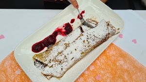 Crepe with chocolate and apricot with fruit level at Thermenrestaurant in Baden