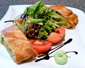 Kartoffel-Strudel (vegan) at Thermenrestaurant in Baden