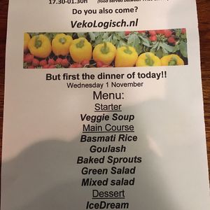 tonight's menu at VekoDiner - Pop up in Amsterdam