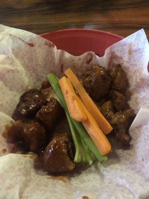 Buffalo and bbq seitan wings  at Union Jack Pub in Indianapolis