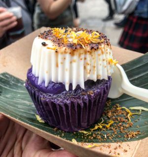 Cupcake with coconut flan brûlée  at Ube Kitchen - Food Stall in Brooklyn