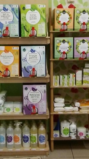Vegan refillable cleaning products at Dobra volja in Celje