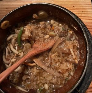 Rice hotpot with veg and 5 mushrooms and truffle #Veganuary at Roka in East London
