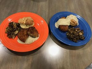 Chick'n Biscuit Gravy Greens Meal at Sprouting Dreams in Dayton