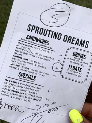 Sample menu and pricing  at Sprouting Dreams in Dayton