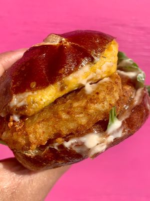 BRUNCH! Chick’n Riser Sandwich  at Sprouting Dreams in Dayton