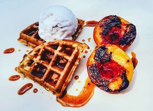 Summer Grilled Peaches and Cream Waffles at Sprouting Dreams in Dayton