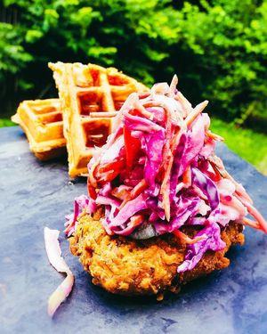 Seitan and Slaw Waffles at Sprouting Dreams in Dayton