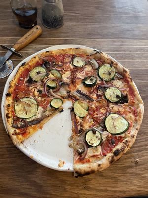 Garlicky pizza  at The Flat in Exeter