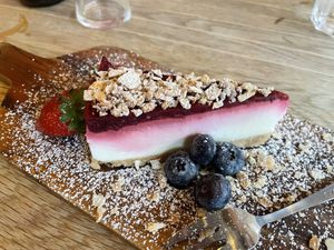 Vegan lemon and berry cheesecake   at The Flat in Exeter