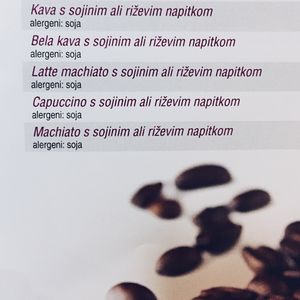 Menu (coffee with soy/rice milk) at Kavarna Lucifer in Velenje