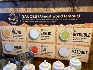 Guide to sauces and which are vegan-friendly   at Falafel Inc - Georgetown in Washington