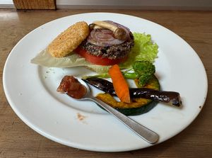 Vege burger! It’s great  at Natudeco in Kamakura