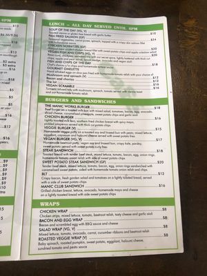 Lunch menu  at ManicOrganic Cafe in Penrith