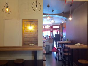 Interior seating at Curry One in Berlin