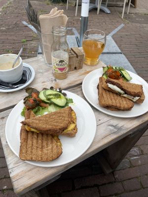Tosti met kimchi & vegan kaas en een tosti met geitenkaas  at Logica Cafe Restaurant in Leiden