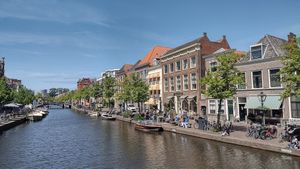 Terrace along the canal at Logica Cafe Restaurant in Leiden