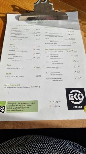 Menu at Logica Cafe Restaurant in Leiden