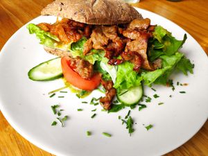 Seitan met kimchi at Logica Cafe Restaurant in Leiden