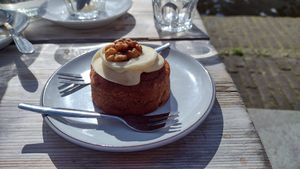 Vegan carrot cake at Logica Cafe Restaurant in Leiden