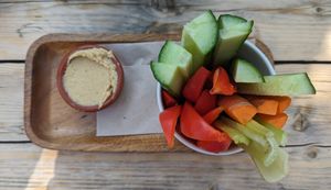 raw vegetables with hummus at Logica Cafe Restaurant in Leiden