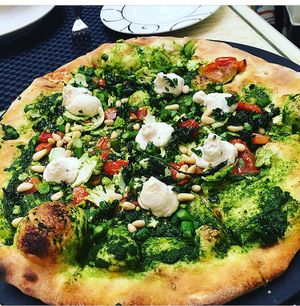 pesto, pine nut and vegan ricotta pizza  at Wynn Hotel - Jardin in Las Vegas