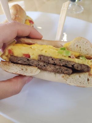 The impossible + JustEgg breakfast sandwich!! Epic at Wynn Hotel - Jardin in Las Vegas