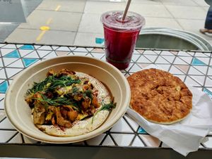 Artichoke hummus bowl and hibiscus tea at Little Sesame in Washington