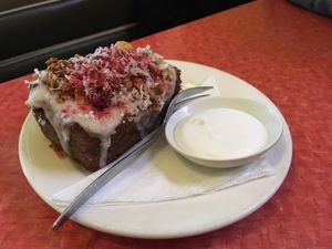 vegan carrot cake with coconut yogurt  at GoBang Espresso in Lower Hutt